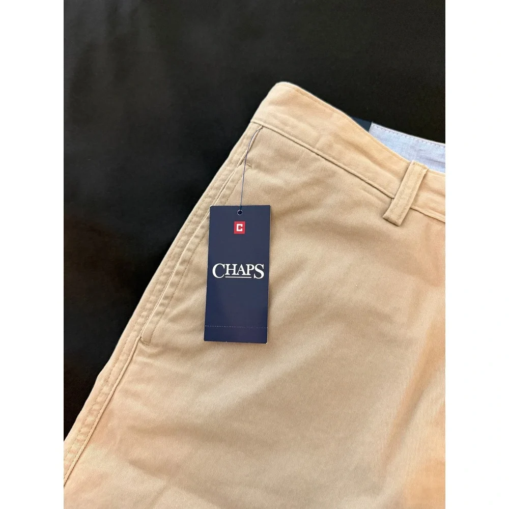 Chaps Mens Tan Khaki Flat Front Cotton Twill Casual Shorts Size 38 NWT
